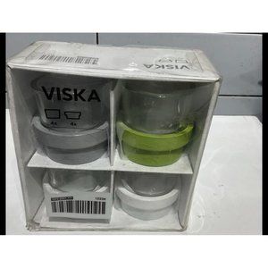 New 4 Pack IKEA VISKA SINNLIG Tealight Candle Holder Glass Green Grey White